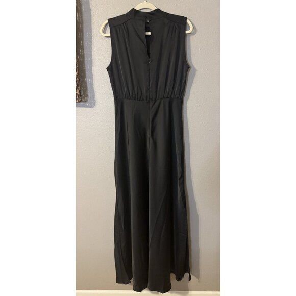 Lulus Maxi Long Dress Large Black Satin Mock Neck A Line Sleeveless NEW - Picture 12 of 12